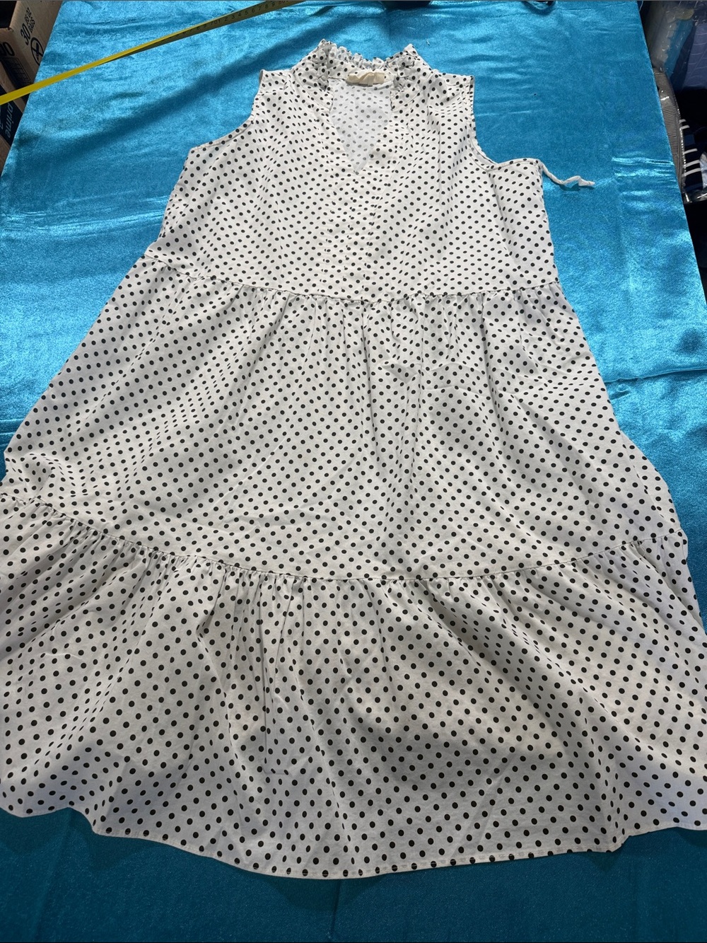 Seven7 White Black Polka Dot Sleeveless Tiered Midi Dress